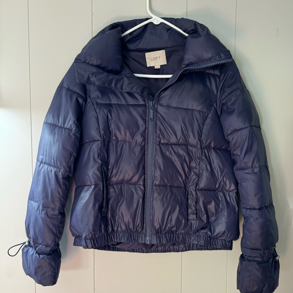 LOFT Navy Puffer Jacket Elastic Cuffs Size XS